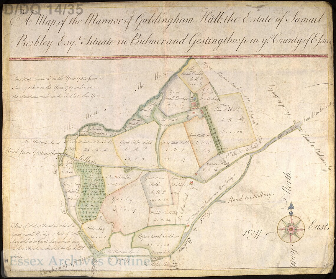 1755 Goldingham Hall map. Essex Records Office